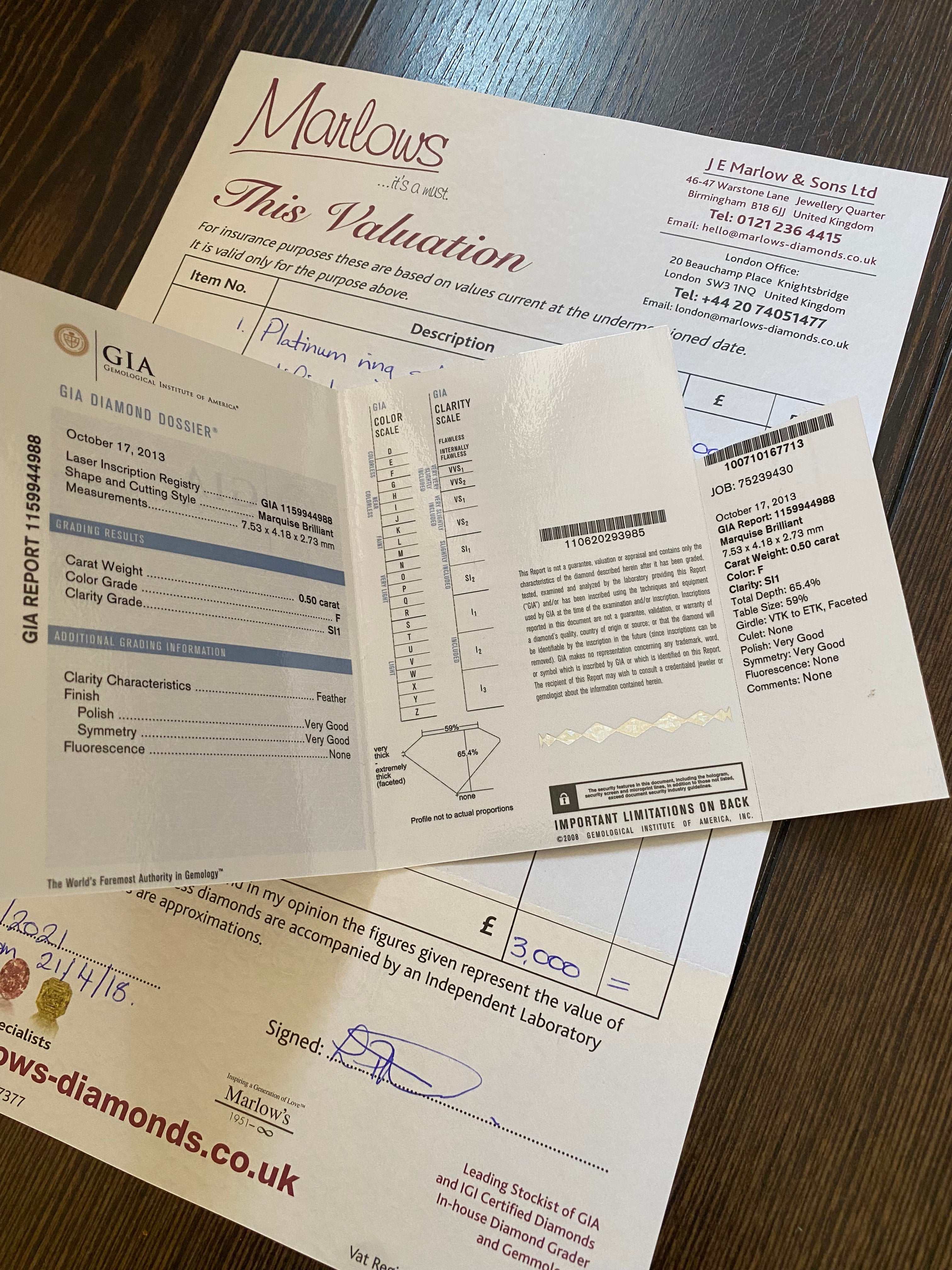 Natural diamond platinum ring Marquise engagement used gia certified