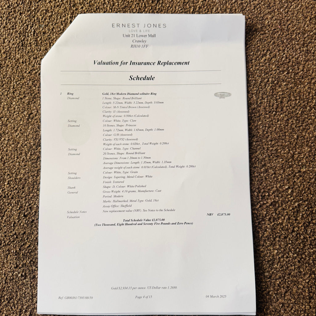 Natural Diamond gold ring Engagement 18ct white gold ring used size R