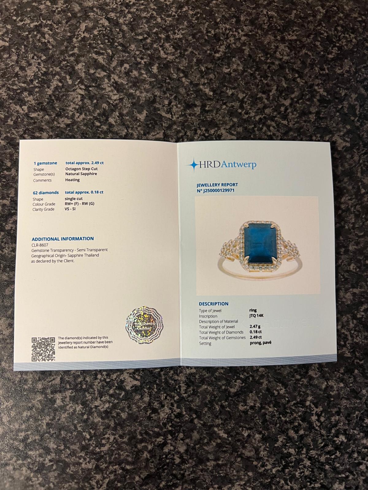 Natural Sapphire Diamond Ring HRD Antwerp Certified