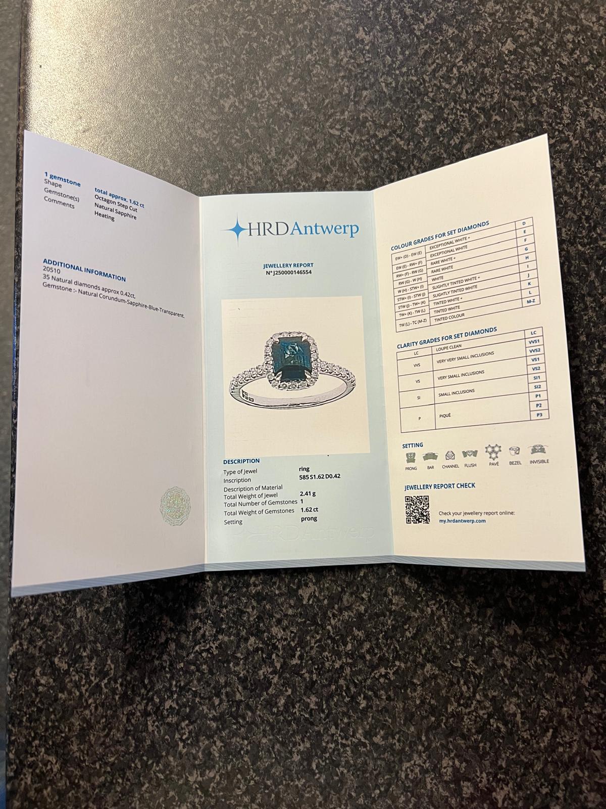 Natural Sapphire Diamond Ring HRD Antwerp Certified