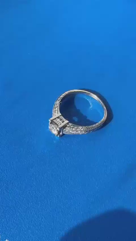 Natural Diamond gold ring Engagement 18ct white gold ring used size R