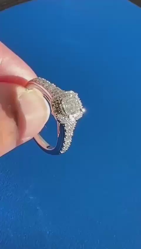 Natural diamond gold ring Engagement 14ct white gold ring used size N 1/2